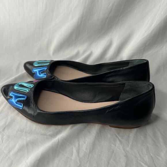 Kate Spade Black Leather "Fun" Pointed Toe Flats - Size 7 - Picture 4 of 6